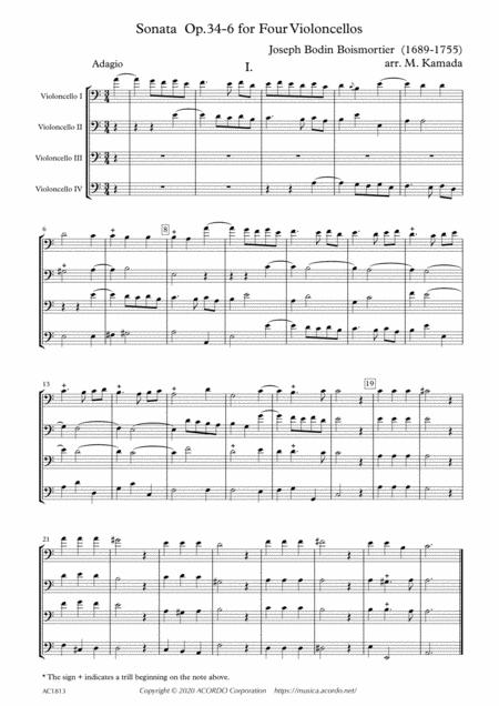 Free Sheet Music Sonata Op 34 6 For Four Violoncellos