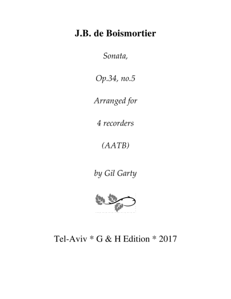 Sonata Op 34 No 5 Arrangement For 4 Recorders Sheet Music