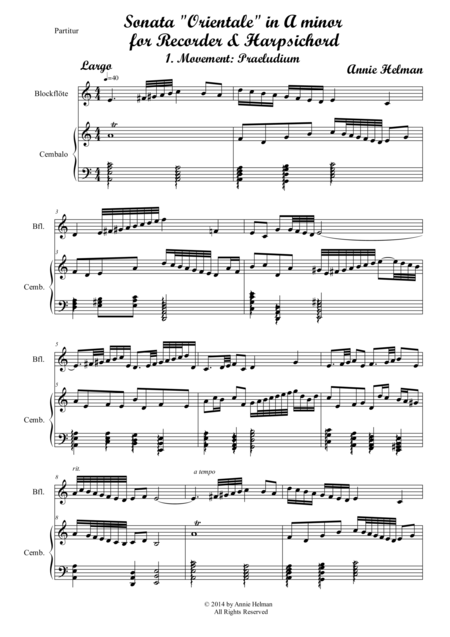 Sonata Orientale In A Minor For Recorder And Piano Sheet Music