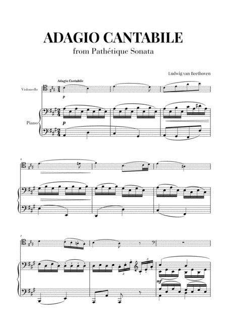 Sonata Pathetique 2nd Movement Adagio Cantabile For Cello And Piano Sheet Music