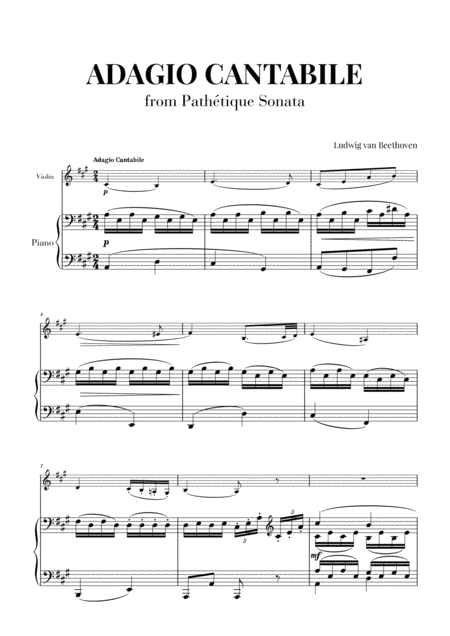 Sonata Pathetique 2nd Movement Adagio Cantabile For Violin And Piano Sheet Music