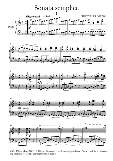 Sonata Semplice Simple Sonata For Piano Sheet Music