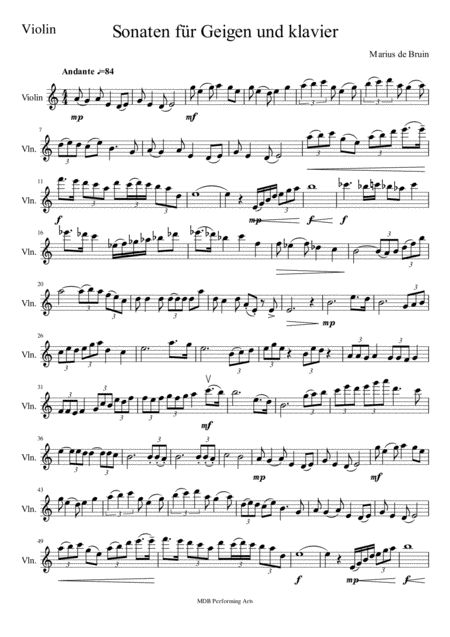 Sonate For Violin And Piano Movement 1 Violin Score Sheet Music