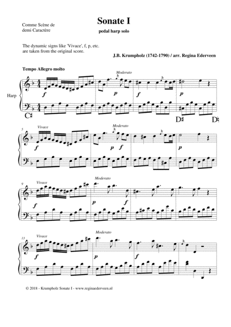 Sonate I By J B Krumpholz Pedal Harp Solo Sheet Music