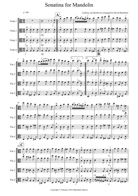 Free Sheet Music Sonatina By Beethoven For Viola Quartet