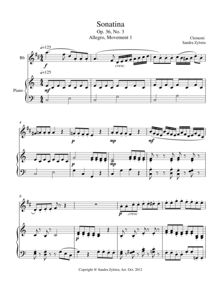 Sonatina Clementi Op 36 No 3 Treble Bb Instrument Solo Sheet Music