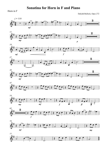 Sonatina For Horn In F And Piano Horn Part Sheet Music