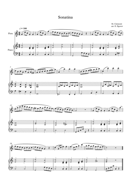 Sonatina In C Major Muzio Clementi For Flute Piano Sheet Music