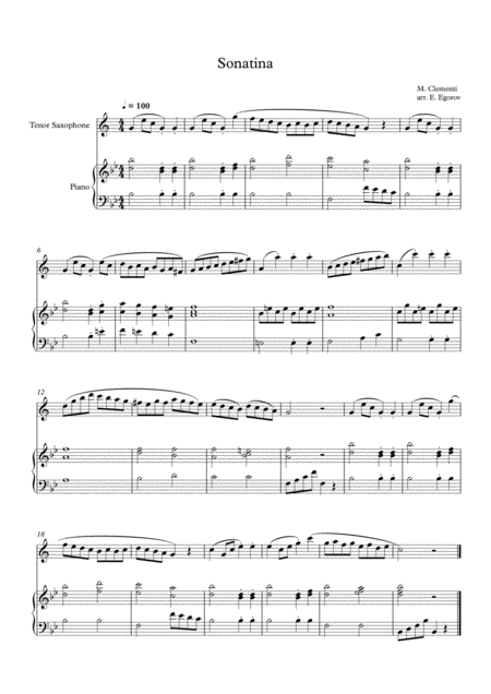 Free Sheet Music Sonatina In C Major Muzio Clementi For Tenor Saxophone Piano