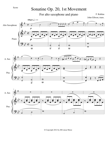 Sonatine By Kuhlau For Alto Sax And Piano Sheet Music