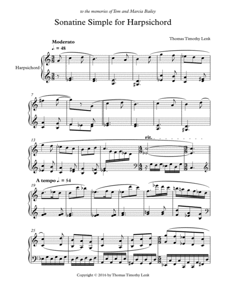 Sonatine Simple For Harpsichord Sheet Music