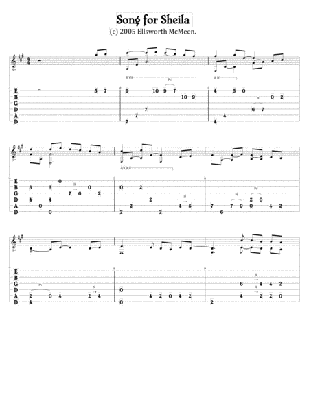 Song For Sheila For Fingerstyle Guitar Tuned Drop D Sheet Music