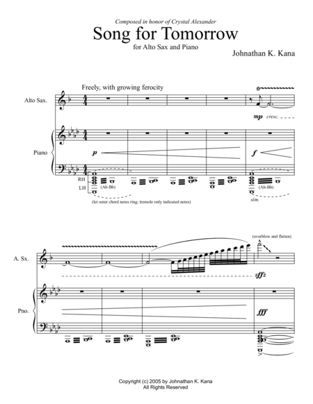 Song For Tomorrow Alto Sax Solo Sheet Music