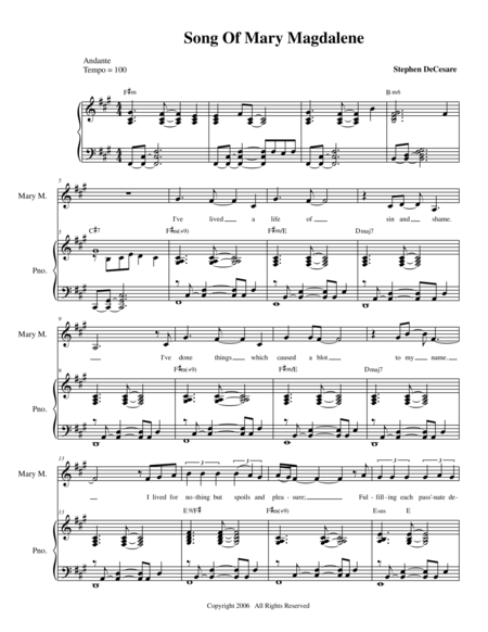 Free Sheet Music Song Of Mary Magdalene