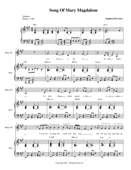 Song Of Mary Magdalene Sheet Music