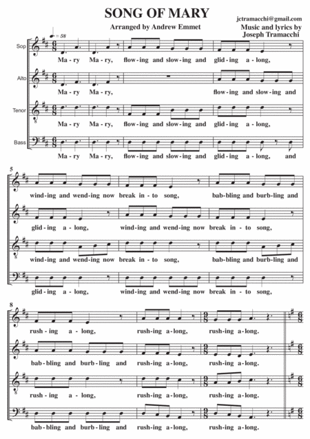 Free Sheet Music Song Of Mary River A Cappella