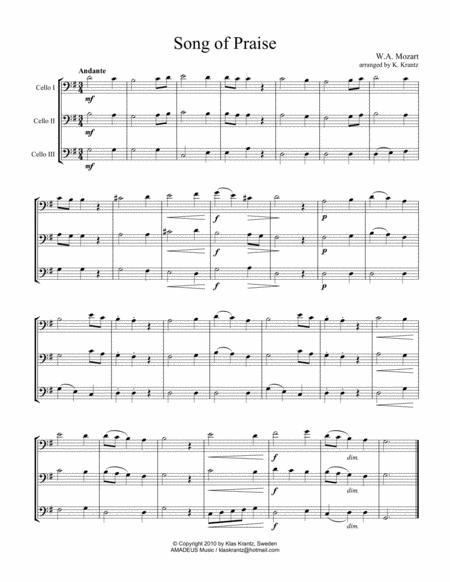 Free Sheet Music Song Of Praise For Cello Trio