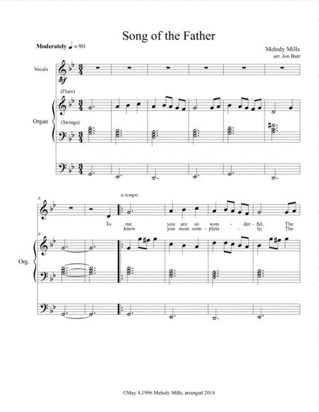 Free Sheet Music Song Of The Father Organ Alto