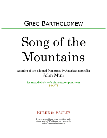 Free Sheet Music Song Of The Mountains