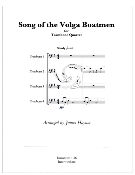 Song Of The Volga Boatmen For Trombone Quartet Sheet Music