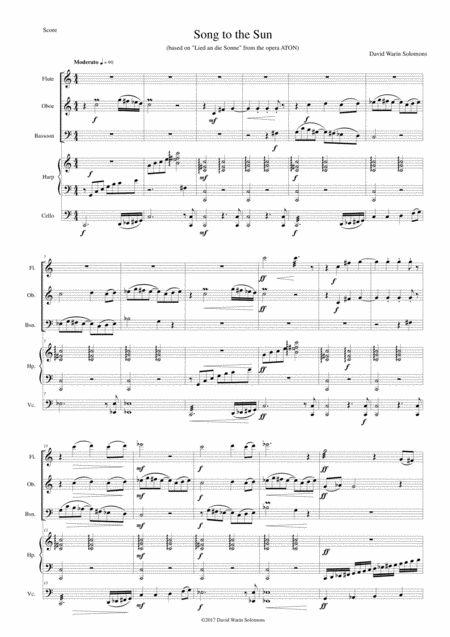 Free Sheet Music Song To The Sun For Flute Oboe Bassoon Harp And Cello