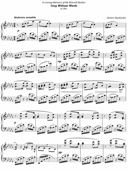 Free Sheet Music Song Without Words In Des