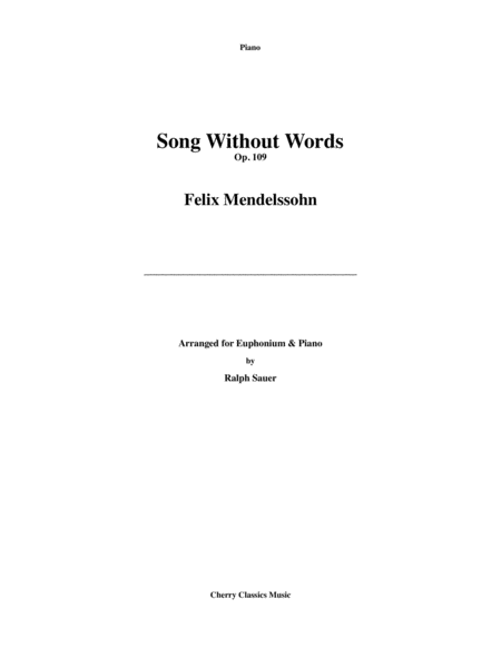 Free Sheet Music Song Without Words Op 109 For Euphonium Piano