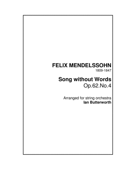 Song Without Words Op 62 No 4 For String Orchestra Sheet Music