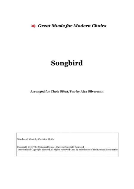 Songbird Choir Ssaa And Piano Sheet Music