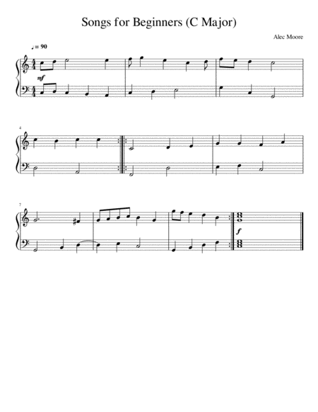 Songs For Beginners C Major Sheet Music