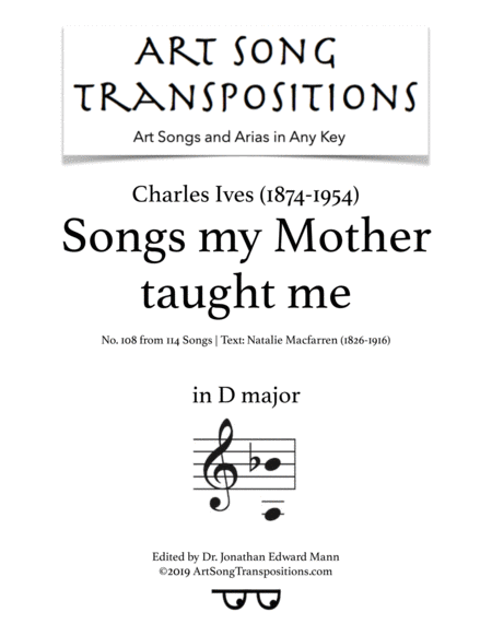 Songs My Mother Taught Me D Major Sheet Music