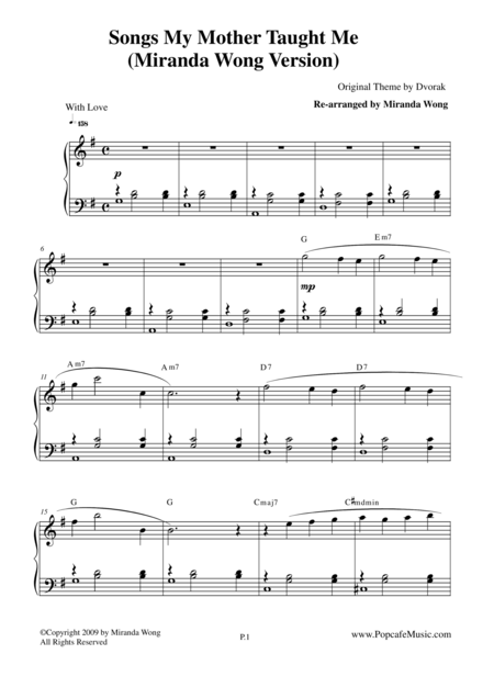 Free Sheet Music Songs My Mother Taught Me Easy Piano Solo