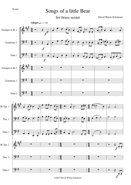 Songs Of A Little Bear For Brass Sextet Sheet Music