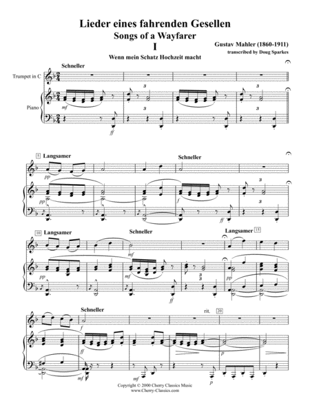 Free Sheet Music Songs Of A Wayfarer For Trumpet Piano