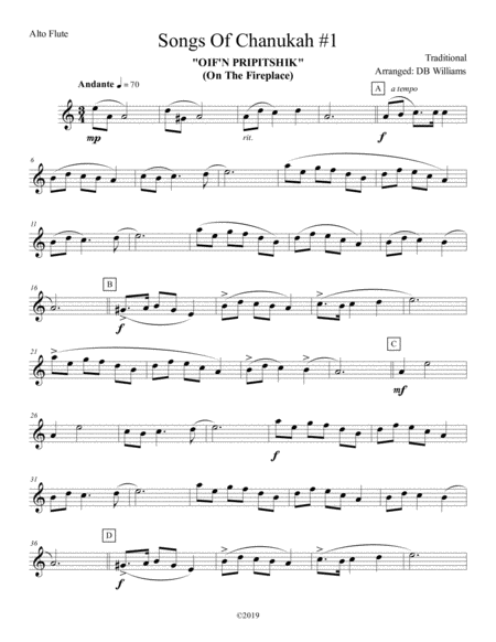 Songs Of Chanukah 1 Alto Flute Sheet Music