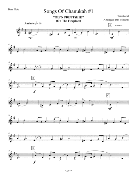 Songs Of Chanukah 1 Bass Flute Sheet Music