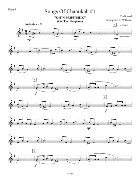 Songs Of Chanukah 1 Flute 4 Sheet Music