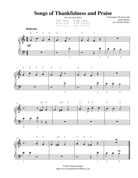 Songs Of Thankfulness And Praise For Very Easy Piano Sheet Music