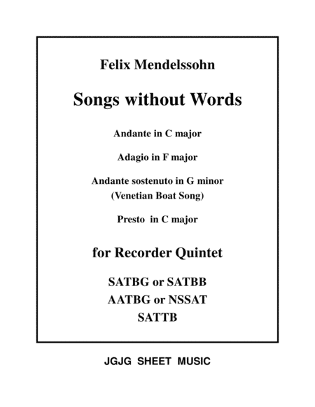 Songs Without Words For Recorder Quintet Sheet Music