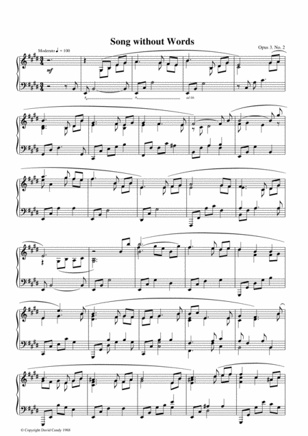 Songs Without Words For Solo Piano Op 3 No 2 Sheet Music