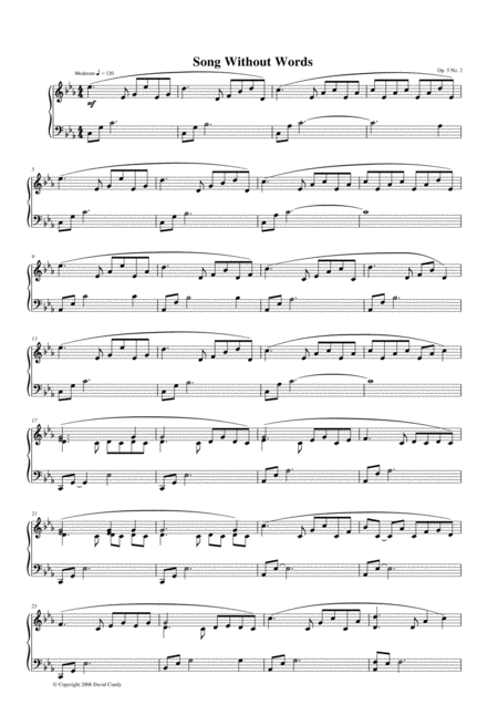 Songs Without Words For Solo Piano Op 5 No 2 Sheet Music