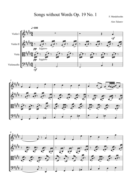 Free Sheet Music Songs Without Words Op 19 No 1