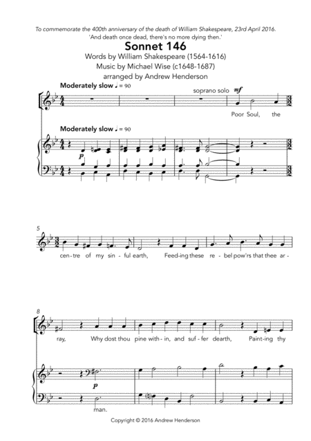 Free Sheet Music Sonnet 146 Satb And Organ