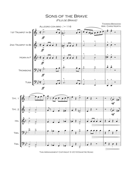 Sons Of The Brave Brass Quintet Sheet Music