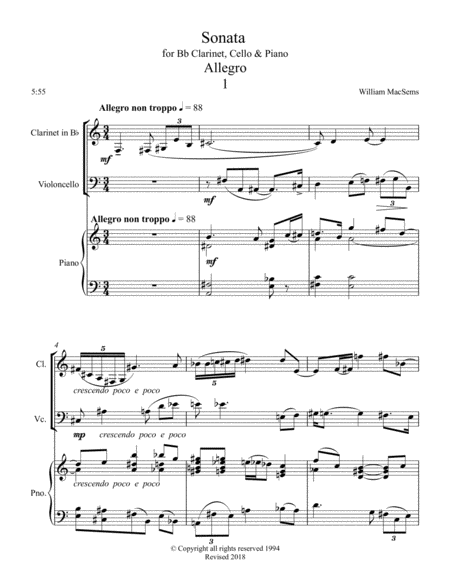 Free Sheet Music Sonta For Bb Clarinet Cello And Piano