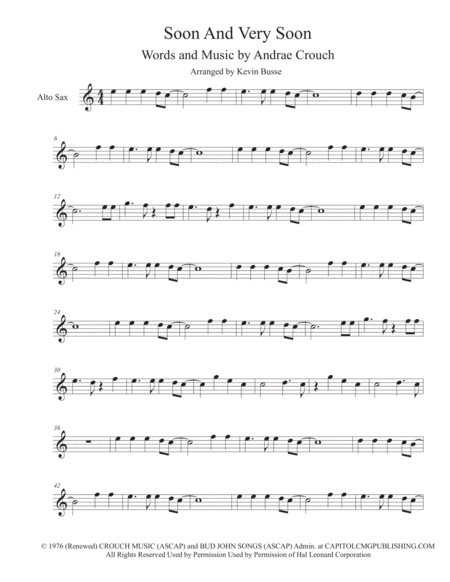 Free Sheet Music Soon And Very Soon Easy Key Of C Alto Sax