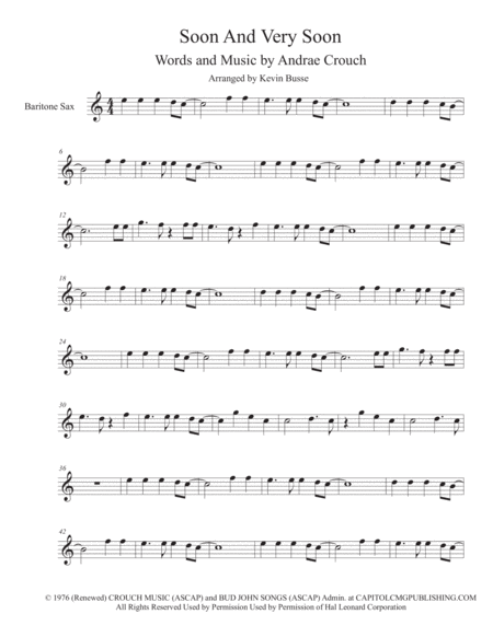 Soon And Very Soon Easy Key Of C Bari Sax Sheet Music