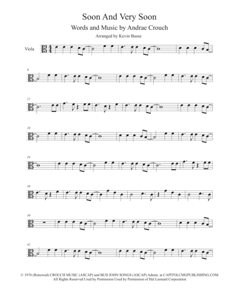 Soon And Very Soon Easy Key Of C Viola Sheet Music