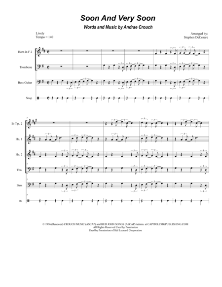 Soon And Very Soon For Brass Quintet Sheet Music