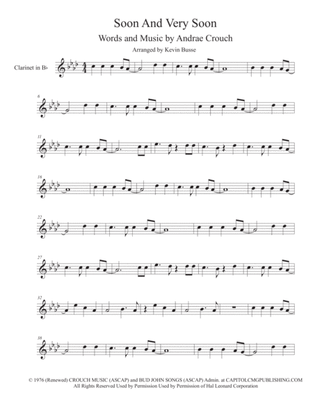 Free Sheet Music Soon And Very Soon Original Key Clarinet